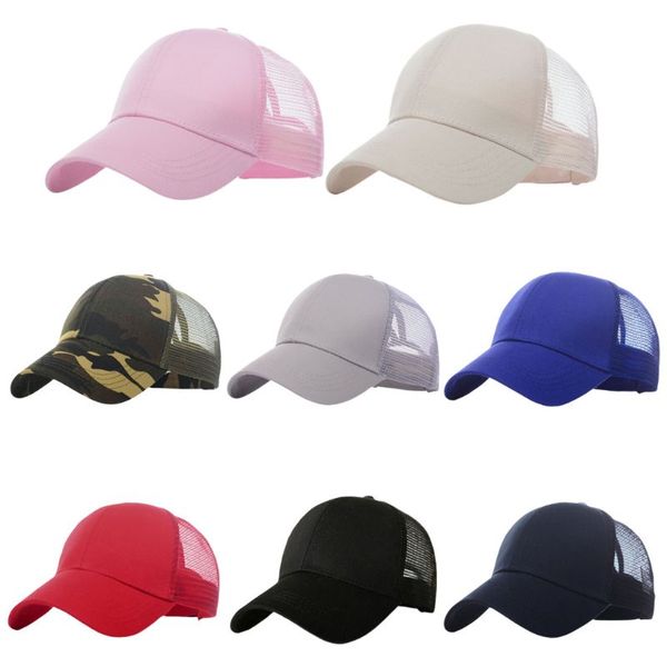 

children summer cotton baseball cap plain solid color breathable mesh back adjustable snapback sports sunshade trucker hat, Blue;gray