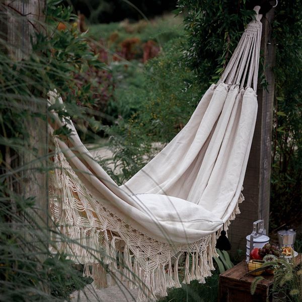

double boho tassel nest hammock swing chair outdoor/indoor picnic garden macrame brazilian hammock hanging net chair swings