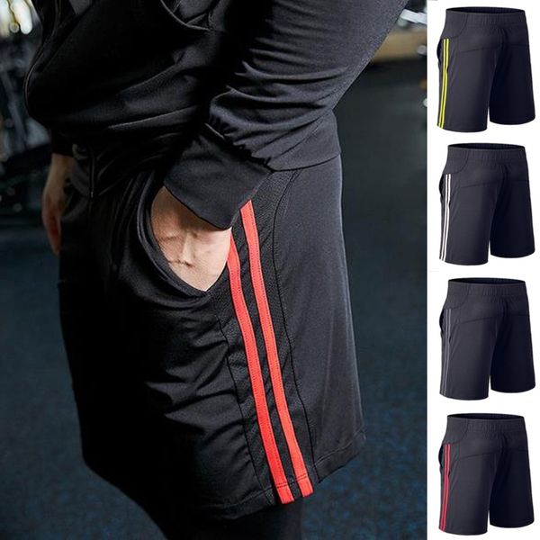 

new fashion 2019 mens fitness stripe bodybuilding with pocket skin tight-drying short sports black low waist shorts, White;black