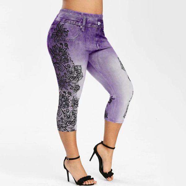 

2020 women pants women's fashion lace panel denim leggings summer capris leggings jeggings gradient women pants plus size, Black;blue
