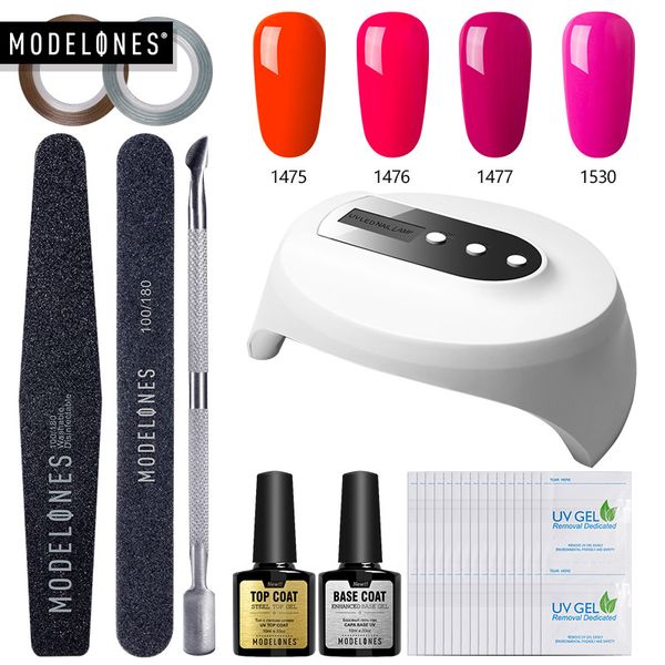 

modelones 12pcs/lot 36w led lamp nail art dryer set 10ml soak off uv gel polish nail art manicure tools kits base coat kit