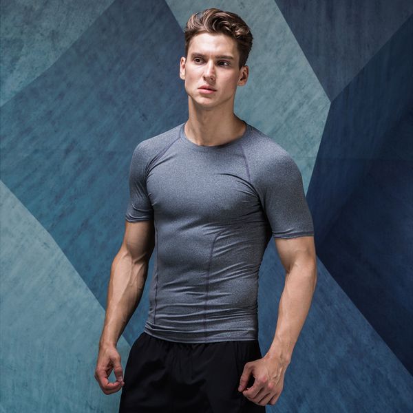 

sports tights men's coaches fitness tee shirts short sleeve speed dry running t-shirt and round neck training clothes, Black;blue