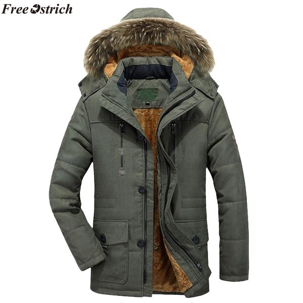 

ostrich men jacket 2019 men's winter warm thicken pure color hooded jacket zipper outwear coat new, Black;brown