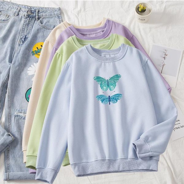 

осень crewneck толстовка женщина бабочка harajuku графический толстовка с длинным рукавом пуловеры повседневной топы hoodie корейского stree, Black