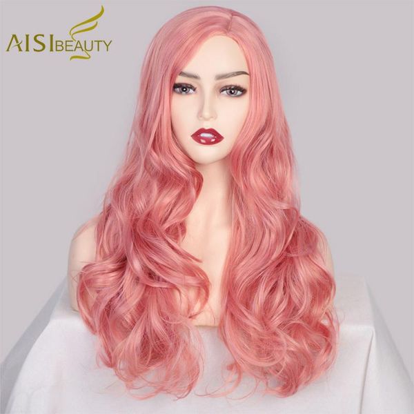 

aisi beauty synthetic wigs for women cosplay pink wig long wavy red black wig for daily party heat resistant partial hair