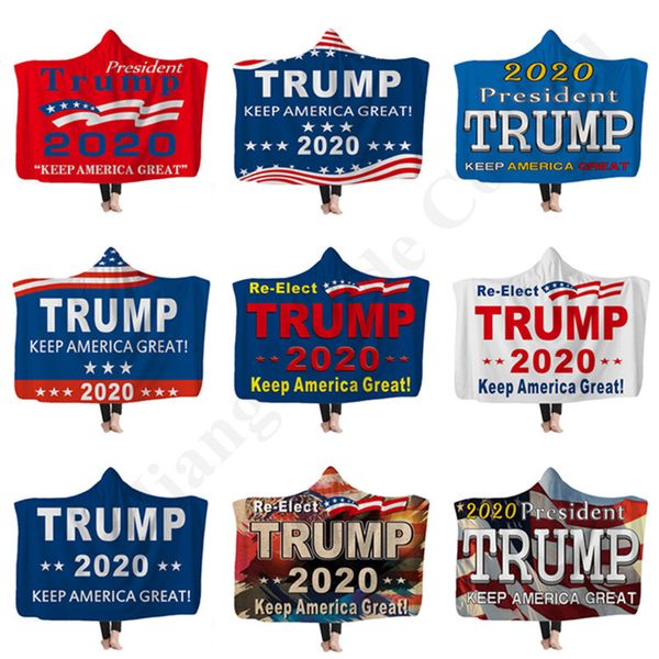 

trump 2020 3d print hooded одеяло двойные слои плащ sherpa одеялка зима плюшевой шаль диваны бросьте взрослые дети одеяло cape c122002