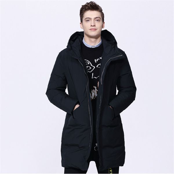 

new winter down jacket men's zipper and hat casual medium-long coat 2019 fashion large size men's white duck down outwear jia457, Black