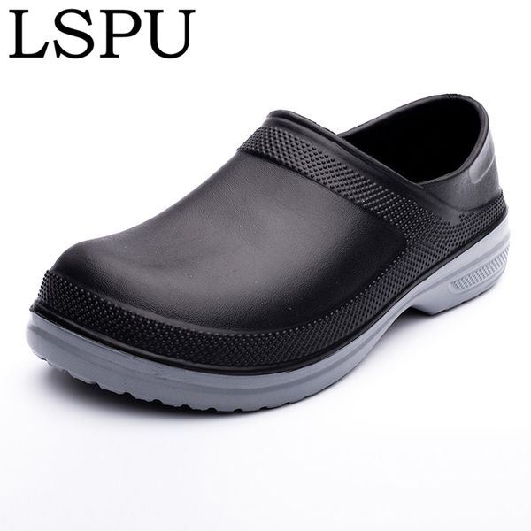 

eva l kitchen clogs non-slip waterproof oil-proof work shoes breathable resistant kitchen cook chef shoes plus size 39-49 y200520, Black