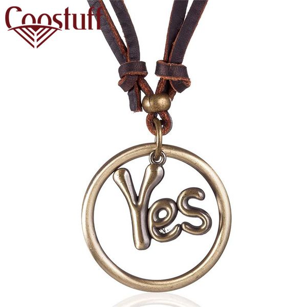 

yes" "no" letter pendant necklace men women jewelry choker genuine leather rope adjustable chain necklaces & pendants v, Silver