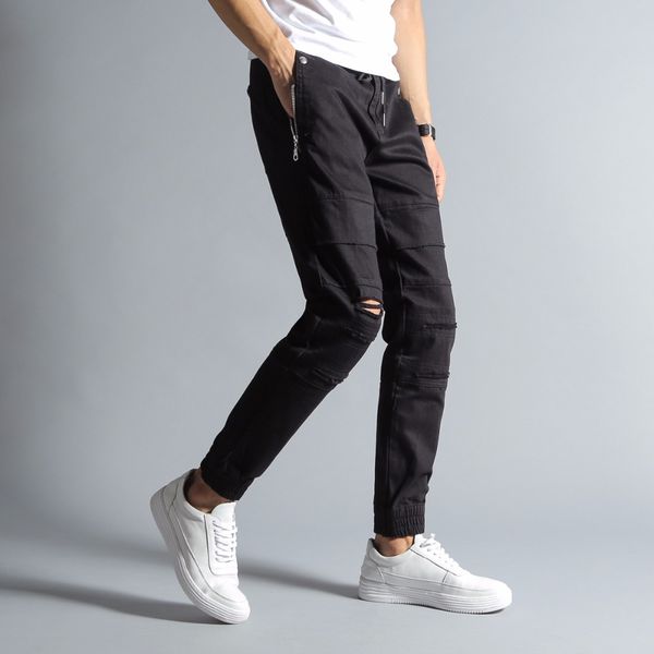 

new arrival fashion mens jeans jogger pants black color denim ankle banded jeans men brand designer men3170, Blue