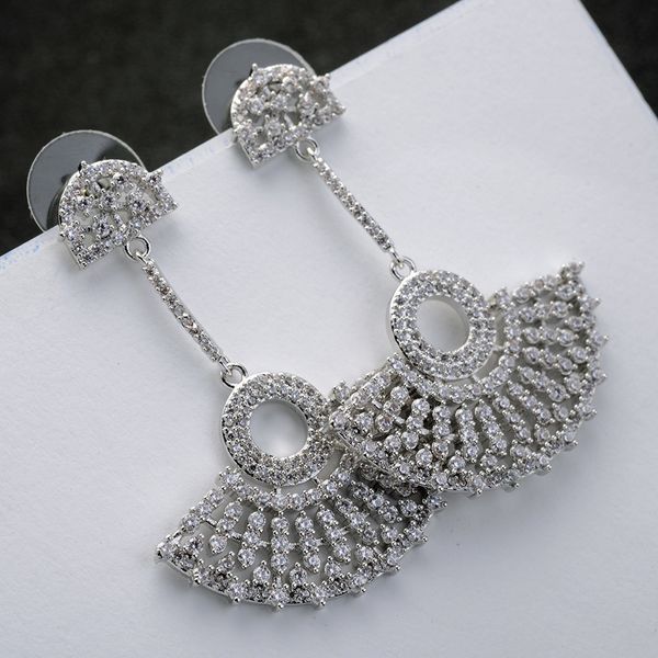 

wholesale-new arrivel white crystal stud earrings fashion sliver color crystal sector shaped earrings for women jewelry high quality, Silver