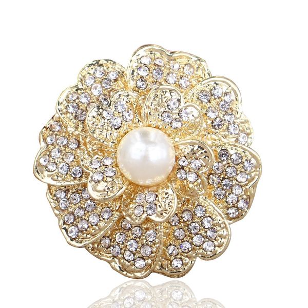 

diezi korean luxury rose flower brooches for girls gift 2019 new crystal pearl gold brooch bridal bouquet women wedding jewelry, Silver