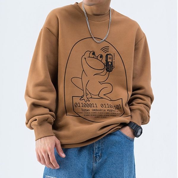 

мужские модные дизайнерские уличные толстовки лягушка печатные повседневные свободные высокие уличные толстовки осень зима свободные толстов, Black