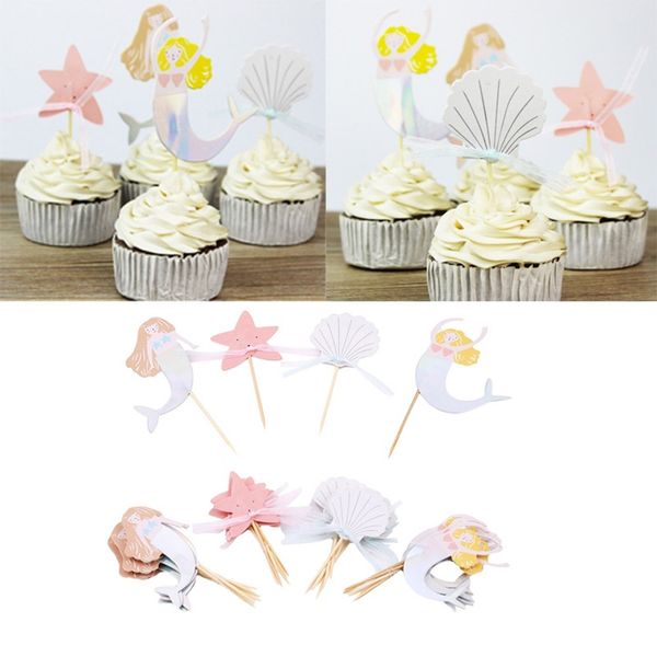 

24pcs little mermaid party decorations cake er decorative picks insert cupcake ers decor kids birthday party favors