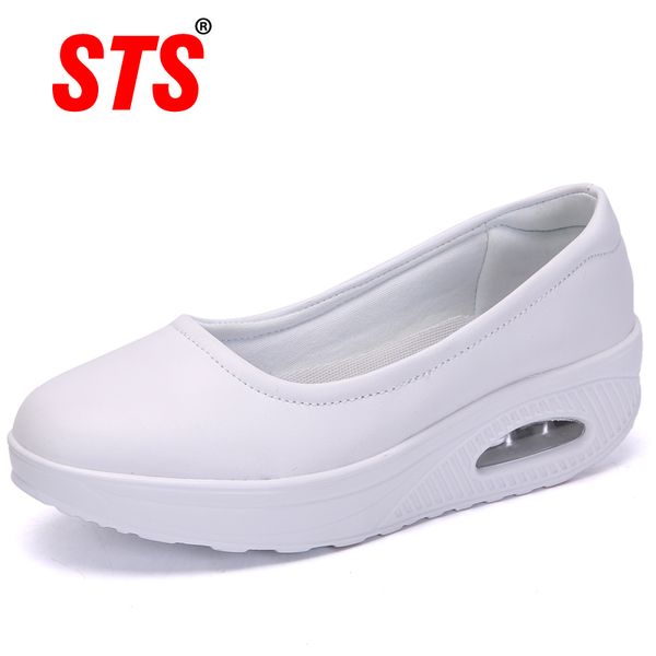 

sts brand spring mother casual women thick flats shoes casual comfort low heels flat loafers shoes slip-resistant platform, Black