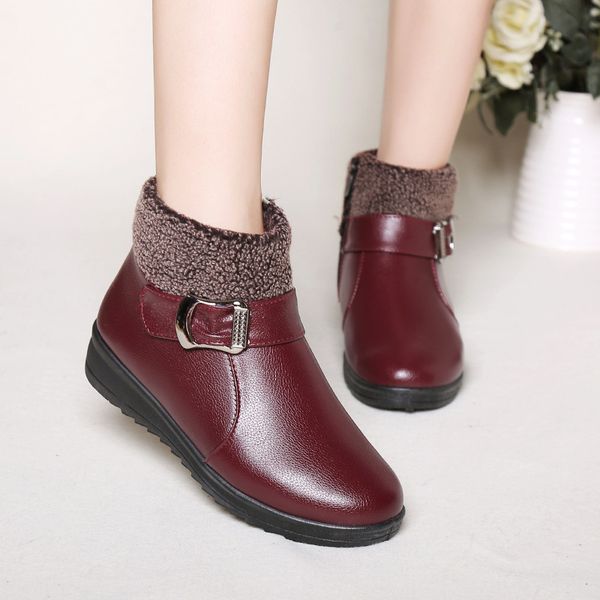 

winter women boots genuine leather waterproof warm ankle boots thick soled warm shoes woman flats botas mujer zapatos, Black