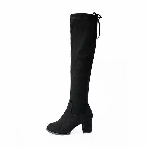

women's shoes/ground suede/pointed/middle heel shoes 6cm/high cylinder 47cm boots/34-44 large size/elastic velvet/dl&8-33, Black