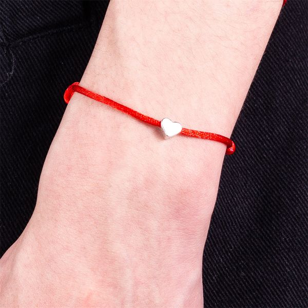 

lindajoux simple silver color heart charm thread string bracelet for women men handmade red thread rope jewelry, Golden;silver