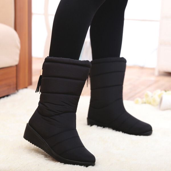 

new winter women boots mid-calf down boots female waterproof ladies snow girls winter shoes woman plush insole botas mujer, Black