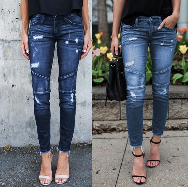 

sell-out women's jeans wash water hole discount jeans woman, Blue