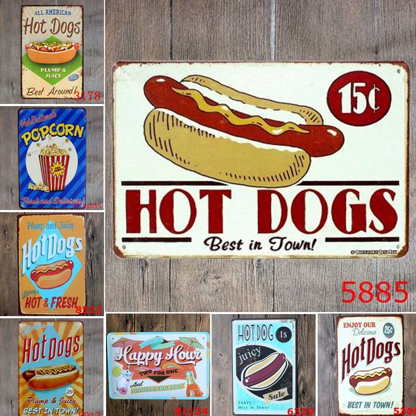 

20*30cm dogs popcorn vintage metal tin sign for bar cafe store home kitchen decor metal iron plaques wall sticker poster