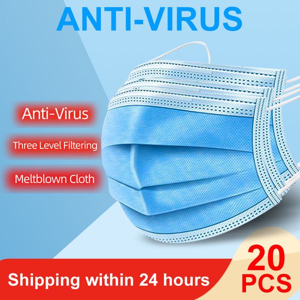 

3 слоя защитных масок нетканые одноразовые лица антибактериальные pm2. 5 анти -- 19 вирус earloops лицо антипылевая маска