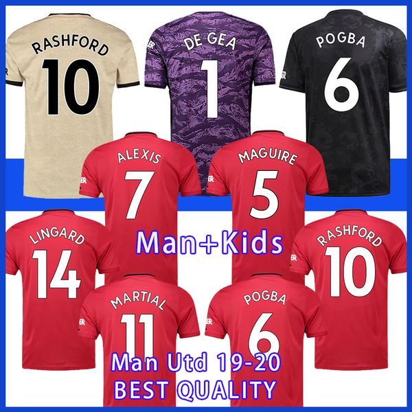 

19 20 manchester alexis pogba rashford mata soccer jersey 2019 2020 united man + kids kit child sport football shirt, Black;yellow