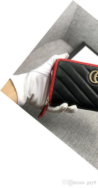 

2019 brand long wallet leather 2q female bag clutch bag luxury designer card bag wallet classic pocket 573810, Red;black