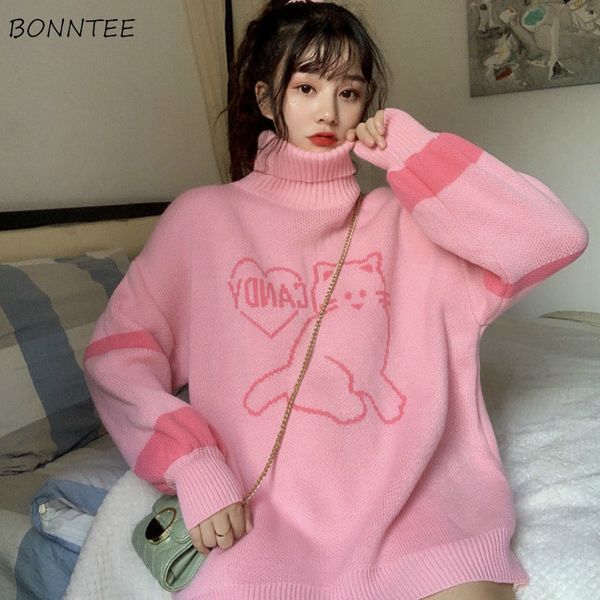 

turtleneck sweaters women knitting warm soft pink purple sweet girls patchwork korean causal fashion harajuku daily, White;black