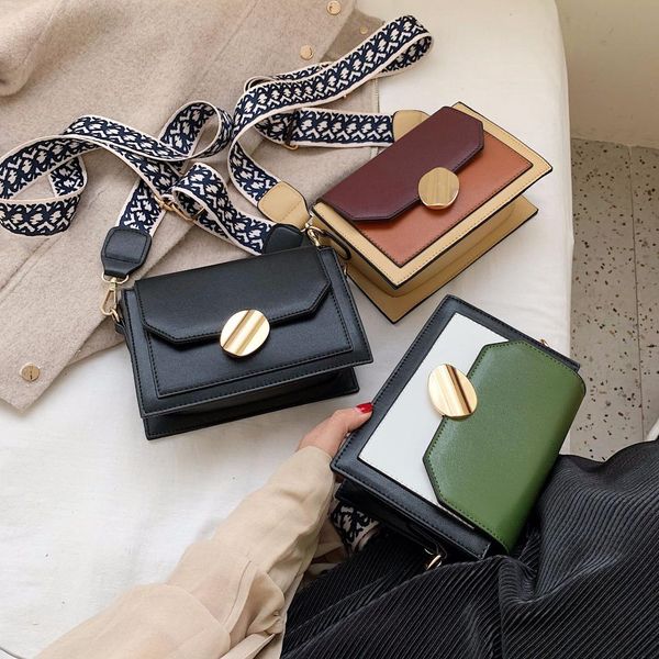 

texture pu patent leather pouch chic summer simple broadband handbag 2019 new contrast color small square bag shoulder bag
