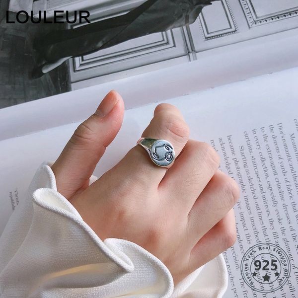 

louleur real 925 silver sterling person face ring 2019 female minimalist open rings for women new fashion jewelry gifts, Golden;silver