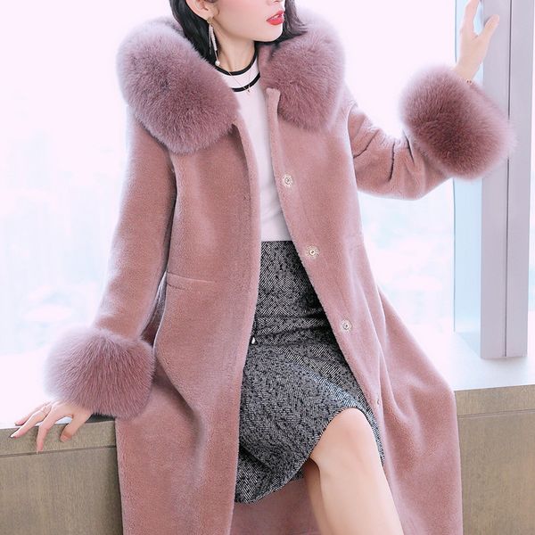 

women winter warm real slim fur jacket sheep shearling coat woolen overcoat abrigos mujer invierno 2020 9222 y702, Black