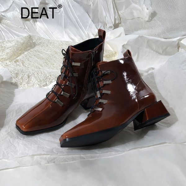 

deat] 2019 square toe bandage bright pu leather personality velvet shoes women short boots new autumn winter fashion 10f191, Black