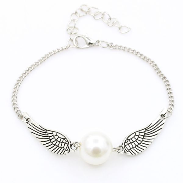 

angel wings charm bracelet delicate dove simulated pearl bracelet, Golden;silver