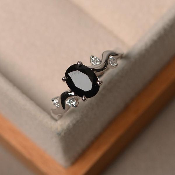 

cluster rings selling european and american fashion s925 silver zircon black agate ring ladies high-end temperament silverware, Golden;silver