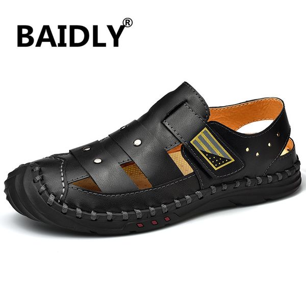 

male shoes genuine leather men sandals summer beach sandals fashion outdoor casual non-slip sneakers footwear big size, Black