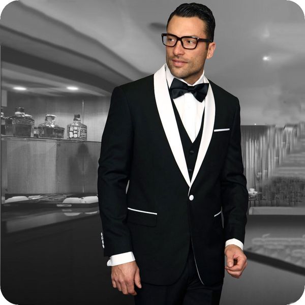 

latest designs black wedding groom suits men tuxedos 3piece shawl lapel evening party formal groomsmen suit man blazers jacket costume, Black;gray