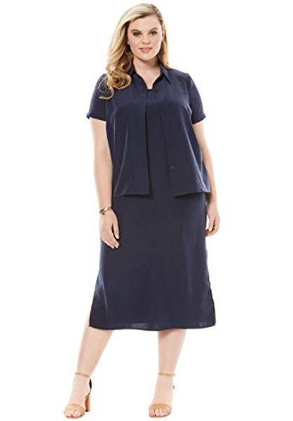 

roamans women's plus size jacket dress set, Black;gray
