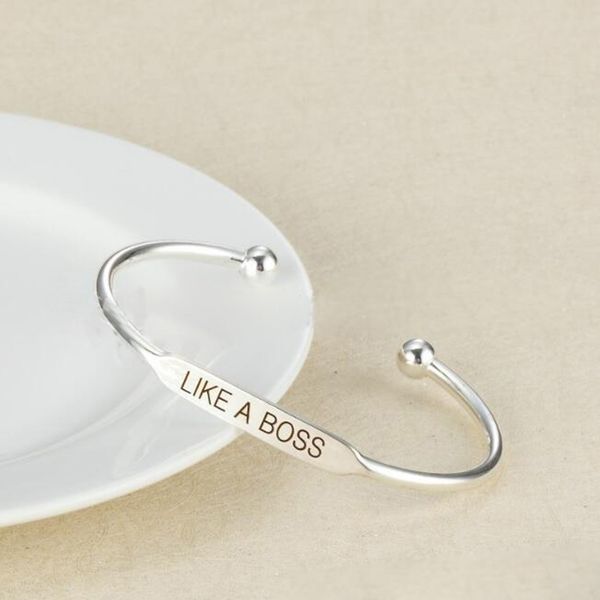 

inspirational simple jewelry gifts bracelet stainless steel engraving ' like a boss' cuff bangle charm bracelet gift, White