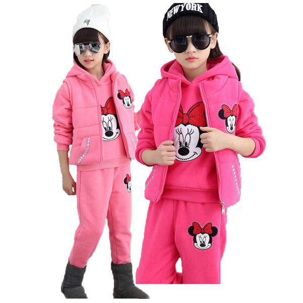 

autumn girls clothing sets children cartoon thick warm coat and pant suit teen girl tracksuit kids clothes set, White