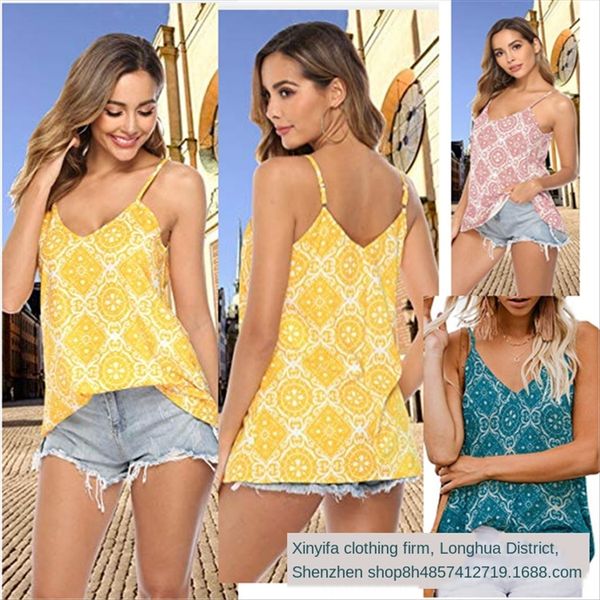 

2019 women's printed v-neck camisole sleeveless shirt 2019 women's printed v-neck camisole sleeveless shirt, White