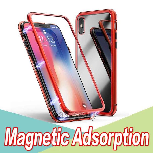 

magnetic adsorption tempered glass back panel phone case cover for iphone 11 pro max xr xs max iphone x 8 7 metal alloy