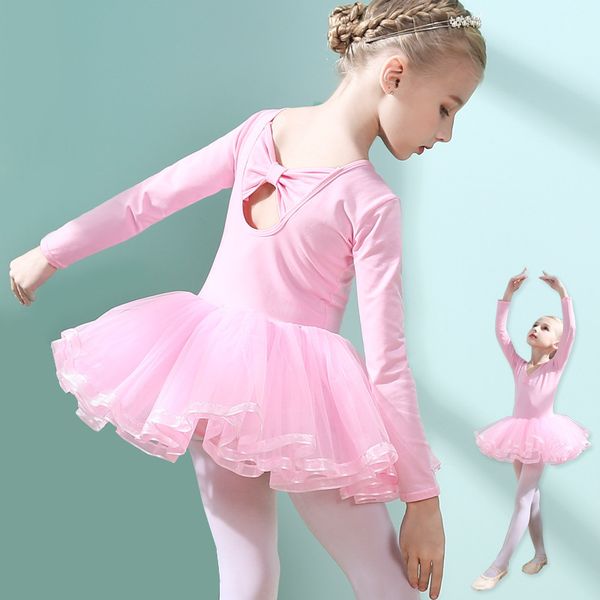 

girls ballet dress gymnastics leotard dance wear for children long sleeved pink purple ballet costume stage performance costume, Black;red