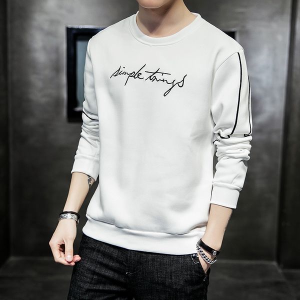 

autumn new style man fleece adolescent slim printing round collar fleece men clothes, Black