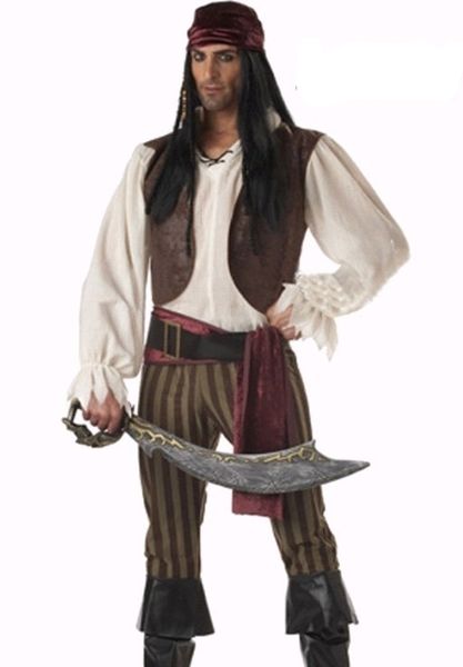

jizhenghouse men pirate costume male halloween cosplay pirate fancy cloth sets, Black;red