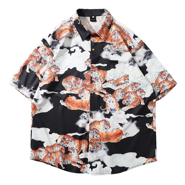 

mens printed shirt 2020 summer men's flower shirt casual loose short-sleeved blouse fashion hawaii shirts male brand clothes, White;black