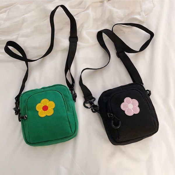 

women's canvas bag hong kong style solid color cartoon flower bag korean fashion casual slung shoulder bags