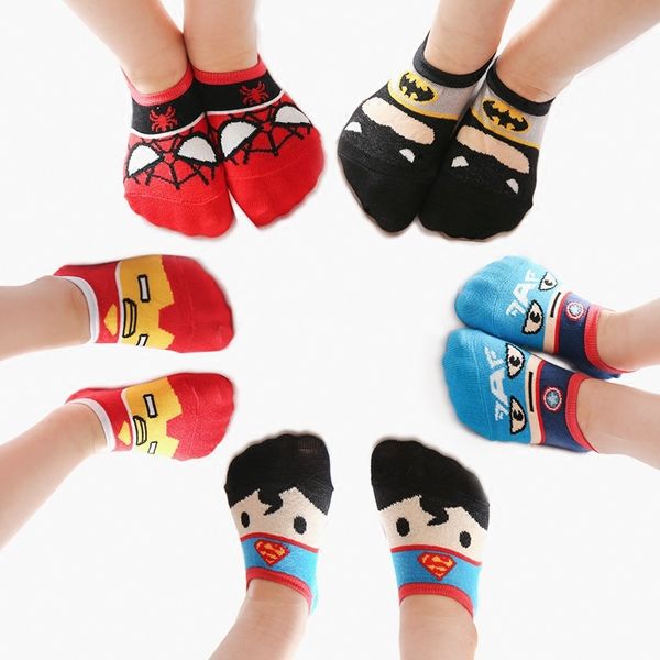

5 pairs children boys girls socks summer cotton thin breathable socks american hero avengers cartoon superman batman iron man, Pink;yellow