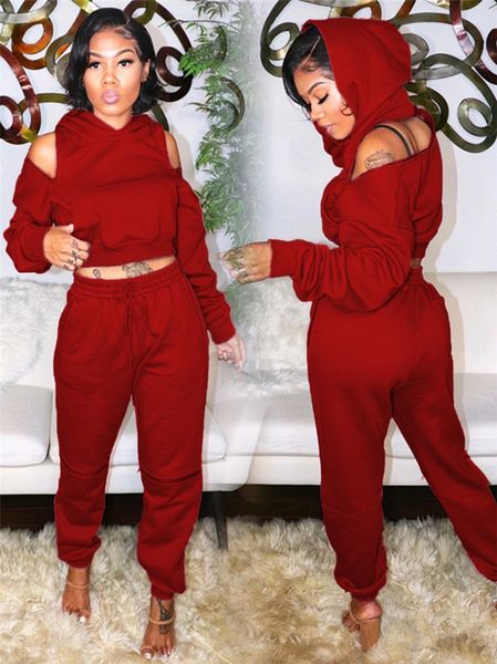 

women solid sweatsuit piece set leggings hoodies clothing 2 pants bodysuits winter crop sweatshirt 2426 outfits outerwear pullover wgxe, Black
