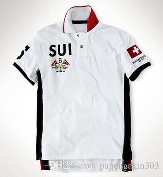 

men sport polos horse embroidery country flag sui spain can usa nz ger norway ita russia gbr sailing polo shirts, White;black